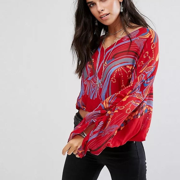 Free People Beneath The Sea Butterfly Top in Red - Picture 2 of 5